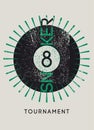 Snooker Tournament typographical vintage grunge style poster, emblem, logo design. Retro vector illustration. Royalty Free Stock Photo